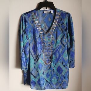 Chico's Career Blouse 3/4 Sleeve Beaded sz Small